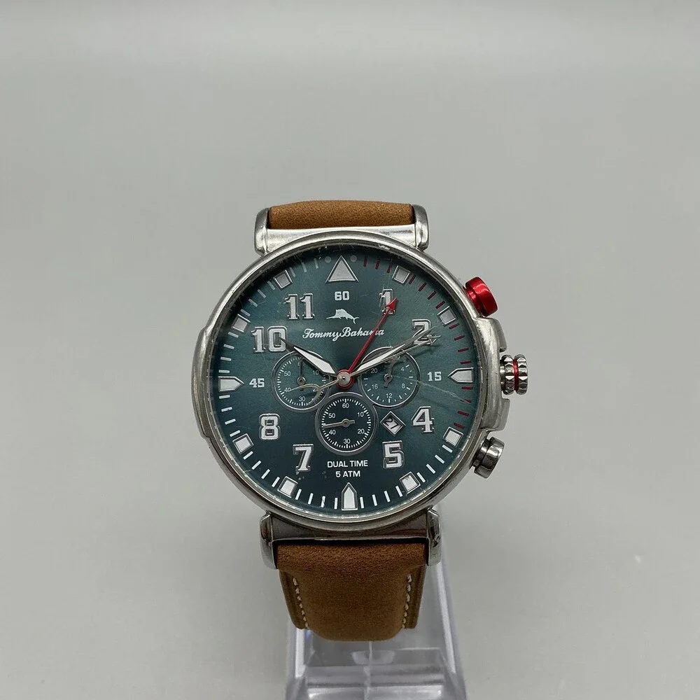Tommy Bahama TB00001-01 Mens Watch 46mm Blue Dial Chronograph New Battery